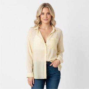 Velvet heart yellow striped button down top size medium